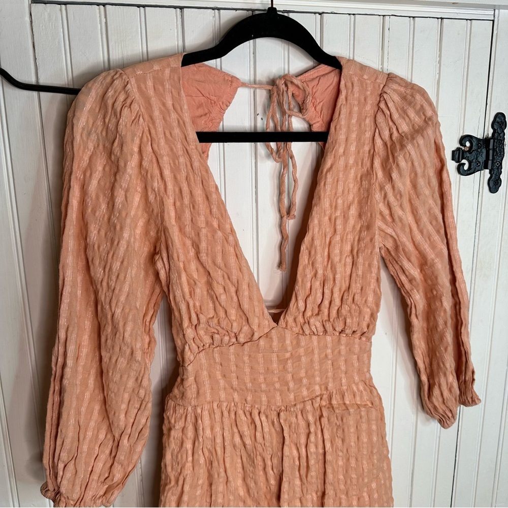 Lulus Light Orange Plaid Backless Long Sleeve Mini Dress size Medium M - Picture 3 of 7
